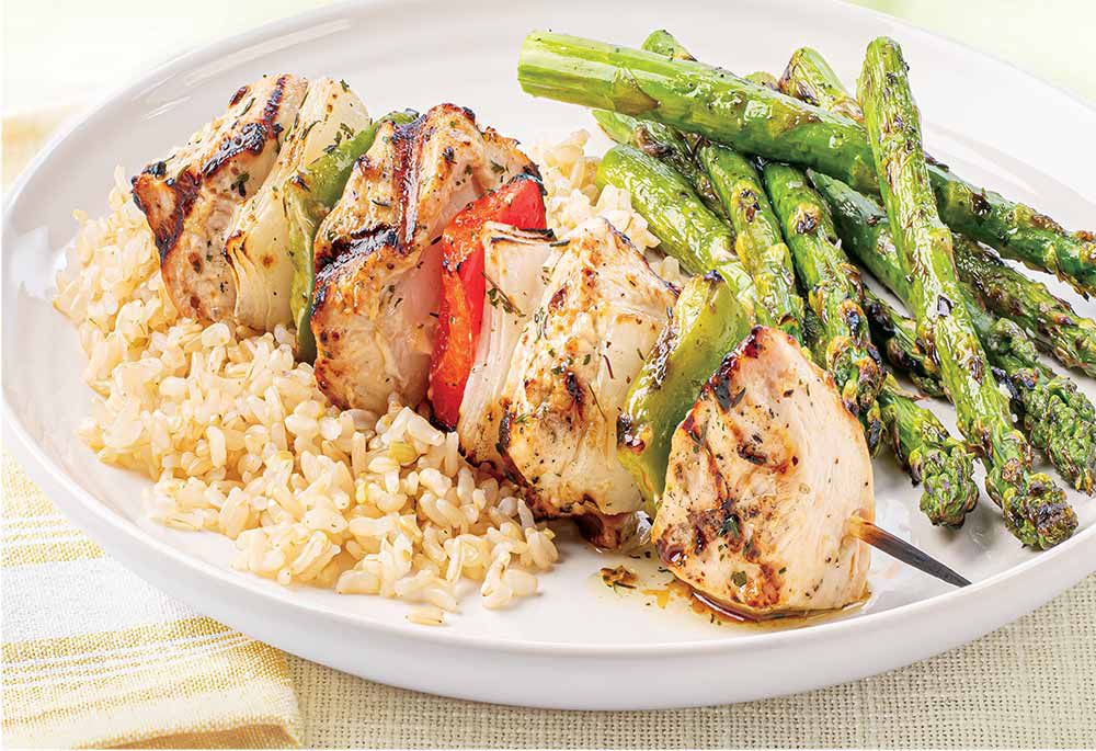 Ready-to-Cook Lemon Garlic Chicken Kabob with Brown Rice and Asparagus