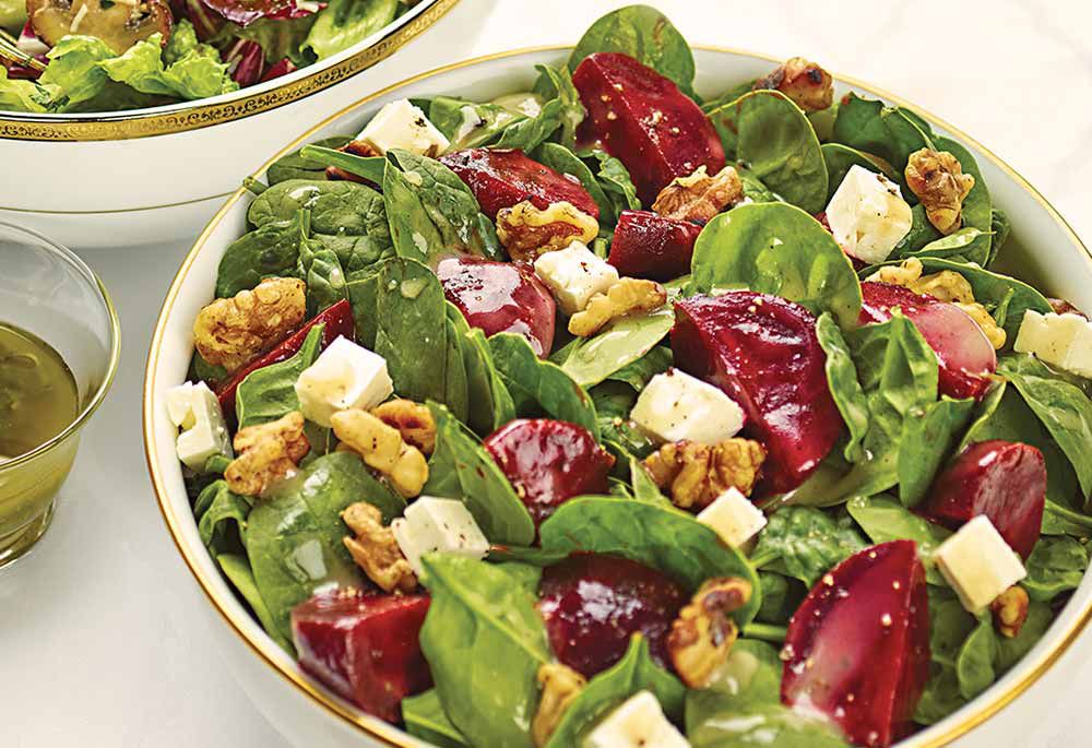 Baby Spinach Salad with Beets, Feta and Walnuts