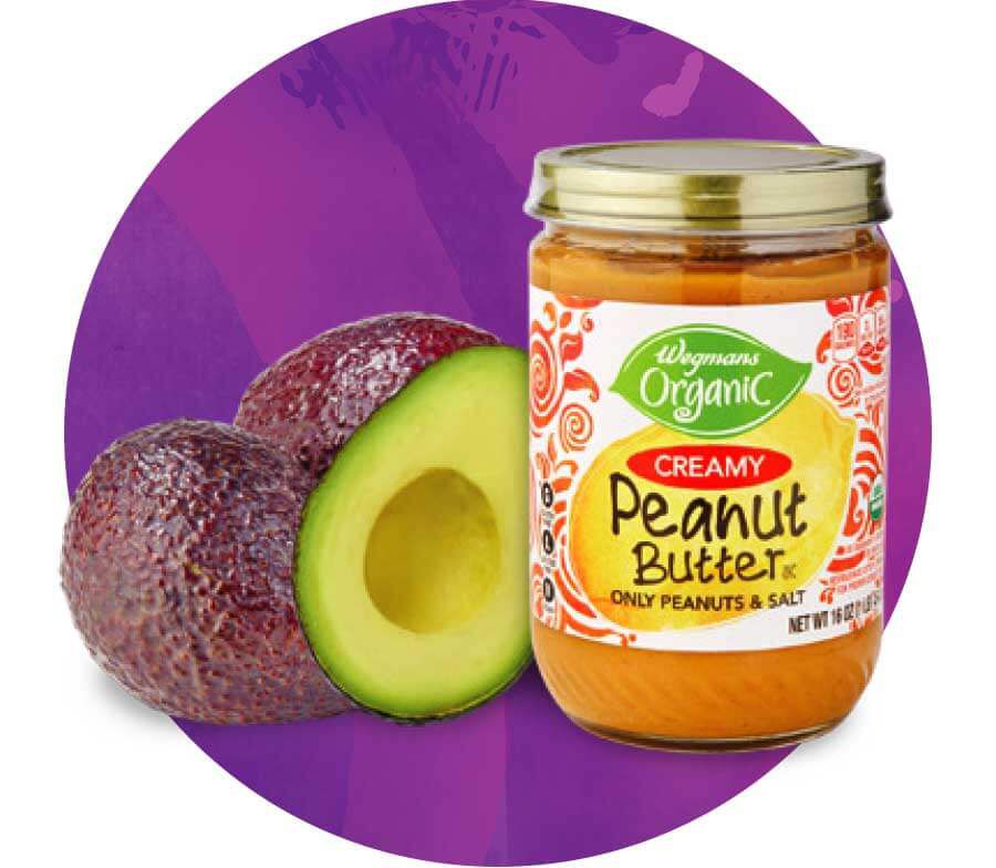 Healthy fats such as avocado or peanut butter