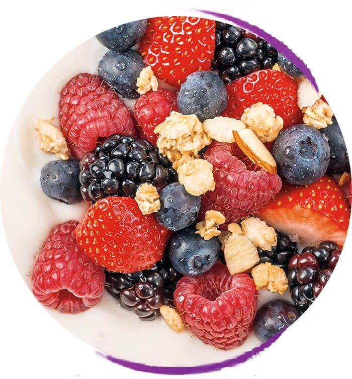 Yogurt with granola and berries