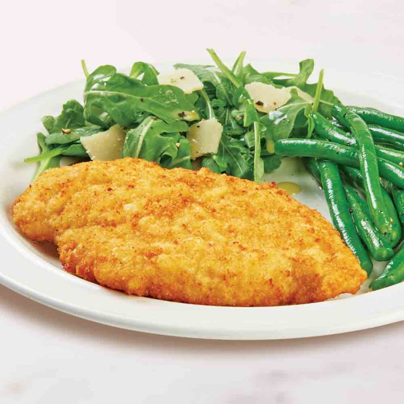 Gold Pan Chicken Cutlet with Green Beans & Arugula Salad