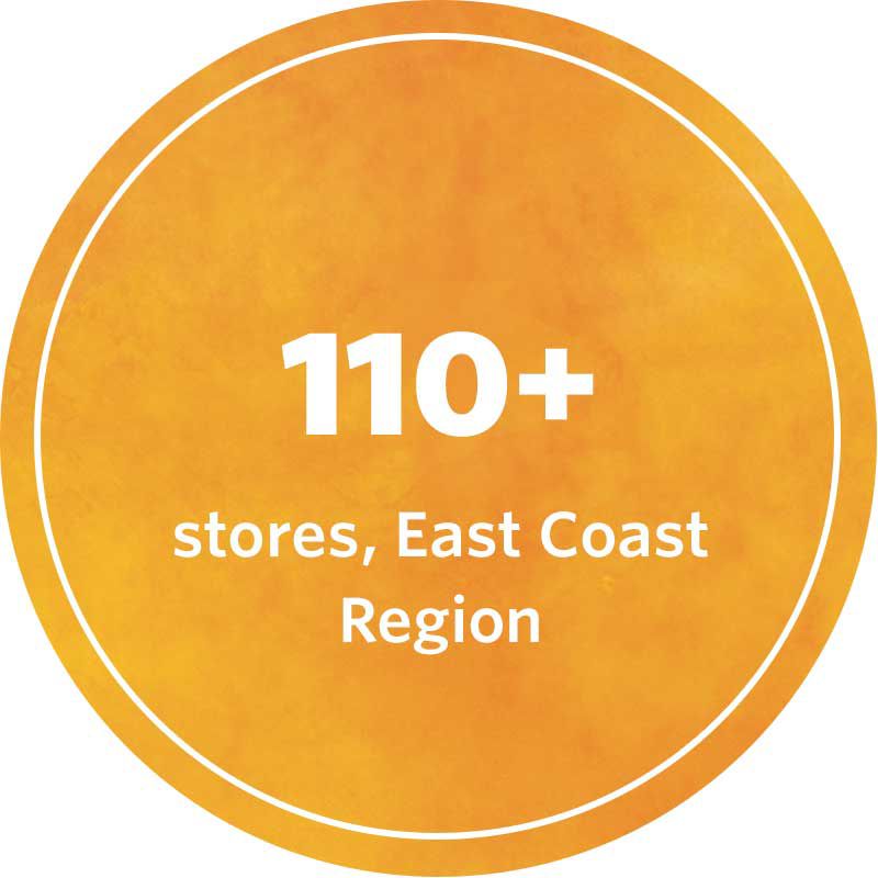 Over one hundred and nine stores in the east coast region