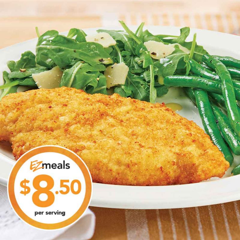 Gold Pan Breaded Chicken Cutlet with Green Beans & Arugula Salad