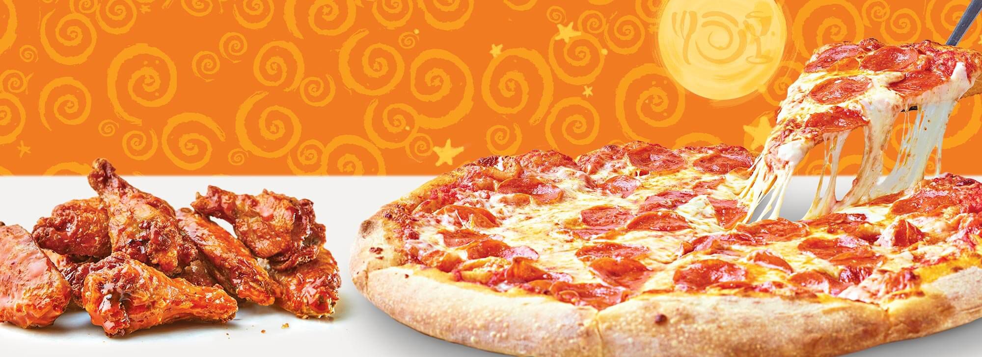 Halloween pizza and wings