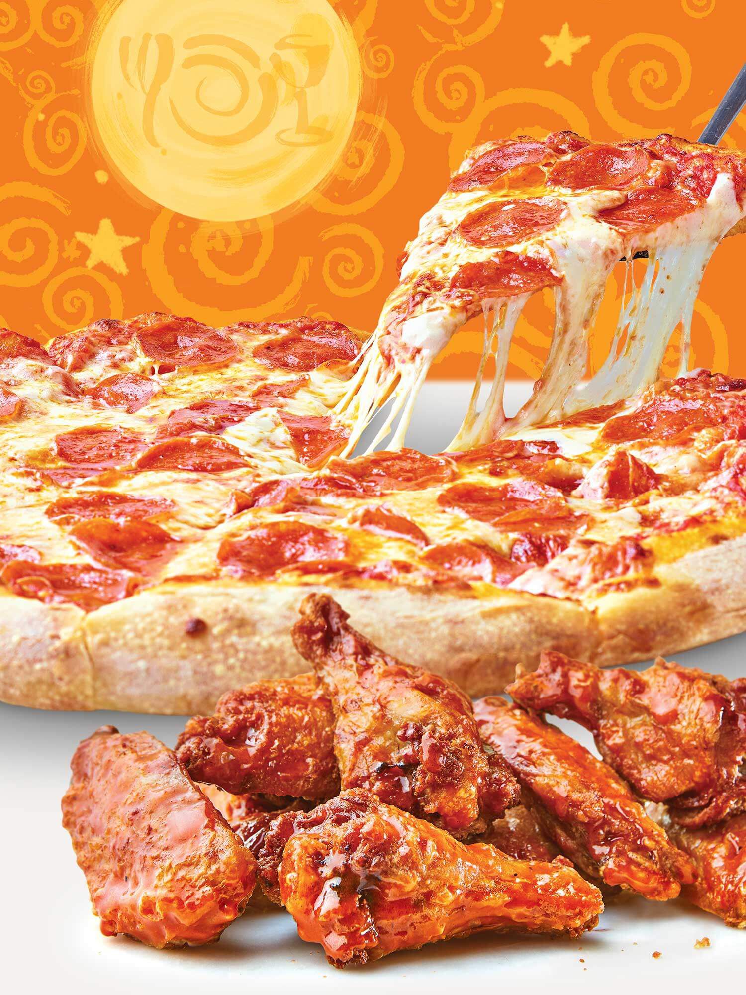 Halloween pizza and wings