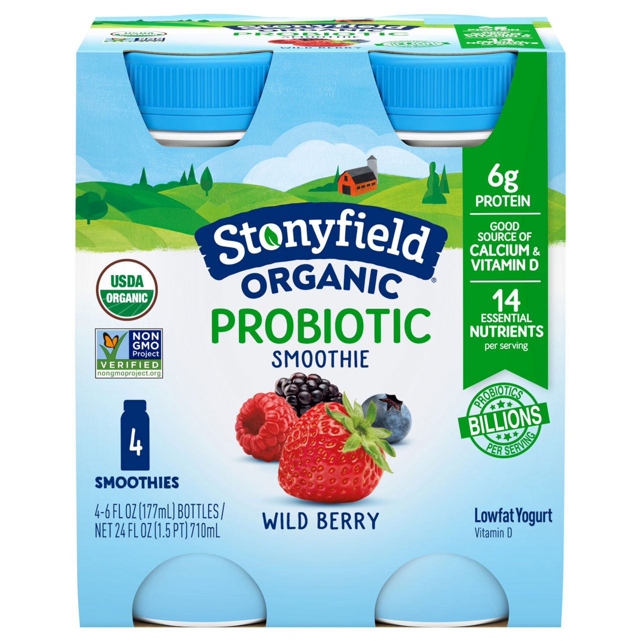 Stonyfield Organic Probiotic Lowfat Yogurt Wild Berry Smoothie | Wegmans