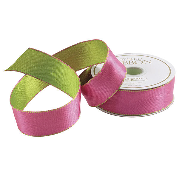 Caspari Pink & Green Reversible Satin Wired Ribbon | Wegmans