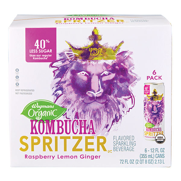 ダイエット・健康 KombuchaMana Wegmans Organic Raspberry Lemon Ginger Kombucha Spritzer, 6 Pack