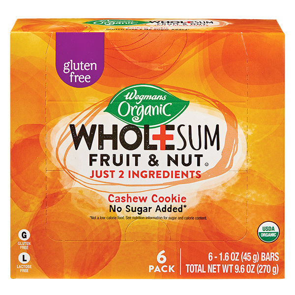 Wegmans Organic Cashew Cookie Wholesum Fruit and Nut Bars, 6 Pack