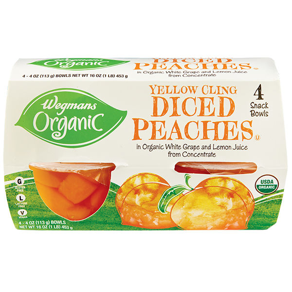 Wegmans Organic Yellow Cling Diced Peaches, 4 Snack Bowls | Wegmans