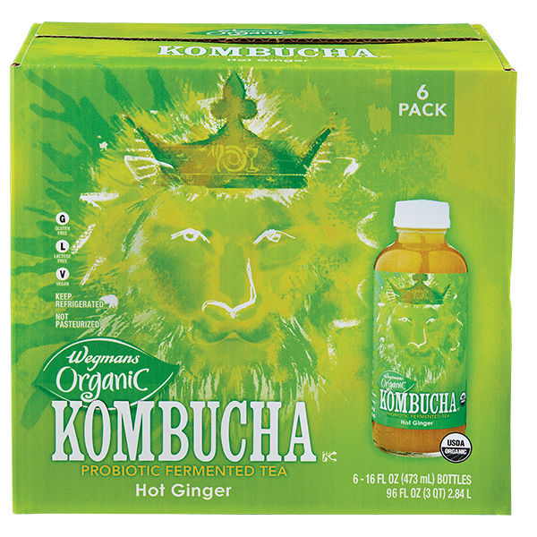 Wegmans Organic Raspberry Lemon Ginger Kombucha Spritzer, 6 Pack