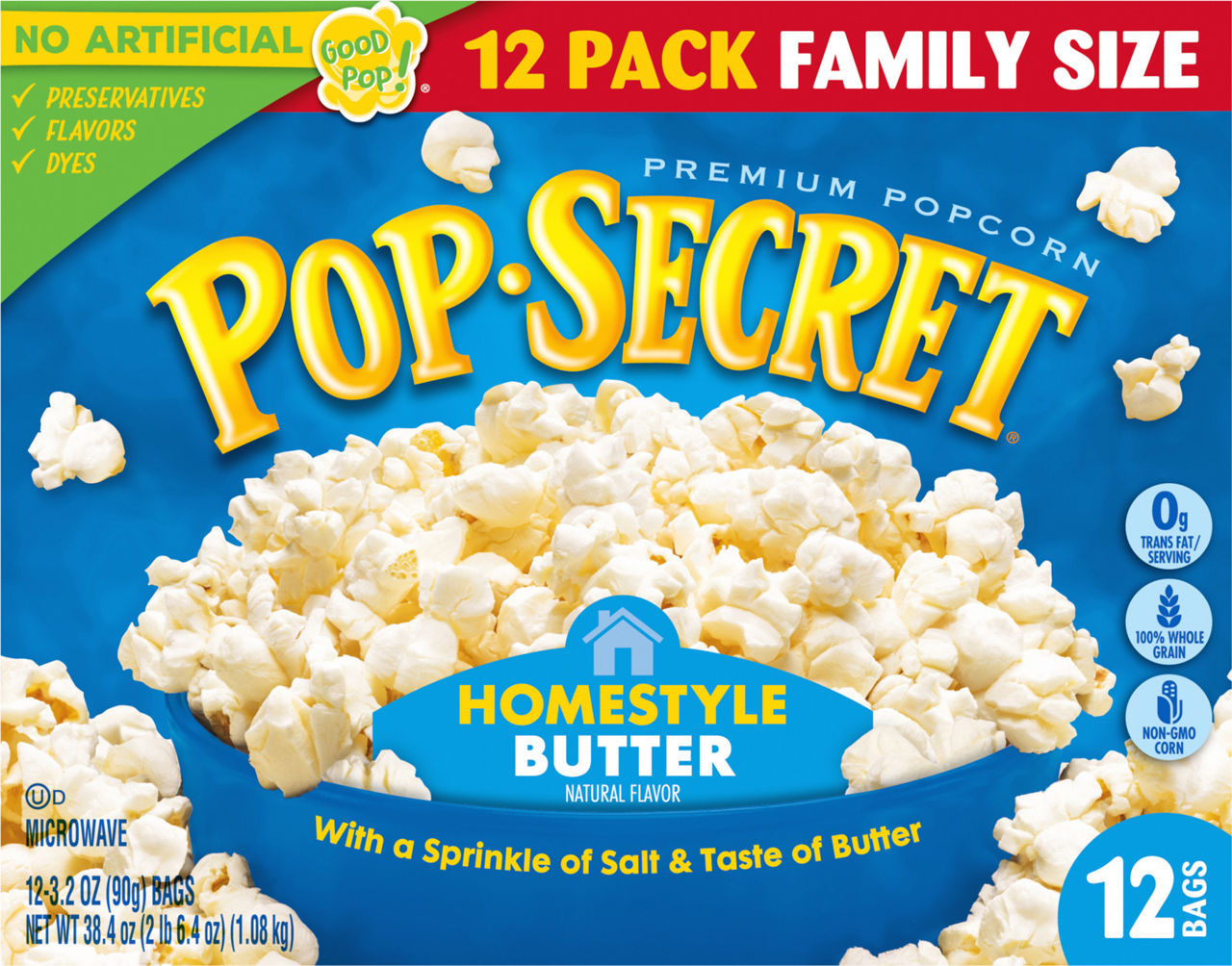 Pop-Secret Popcorn, Premium, Homestyle Butter, Family Size, 12