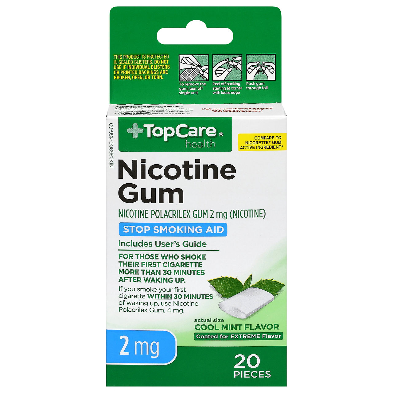 TopCare Health Stop Smoking Aid, 2 mg, Nicotine Gum, Cool Mint Flavor