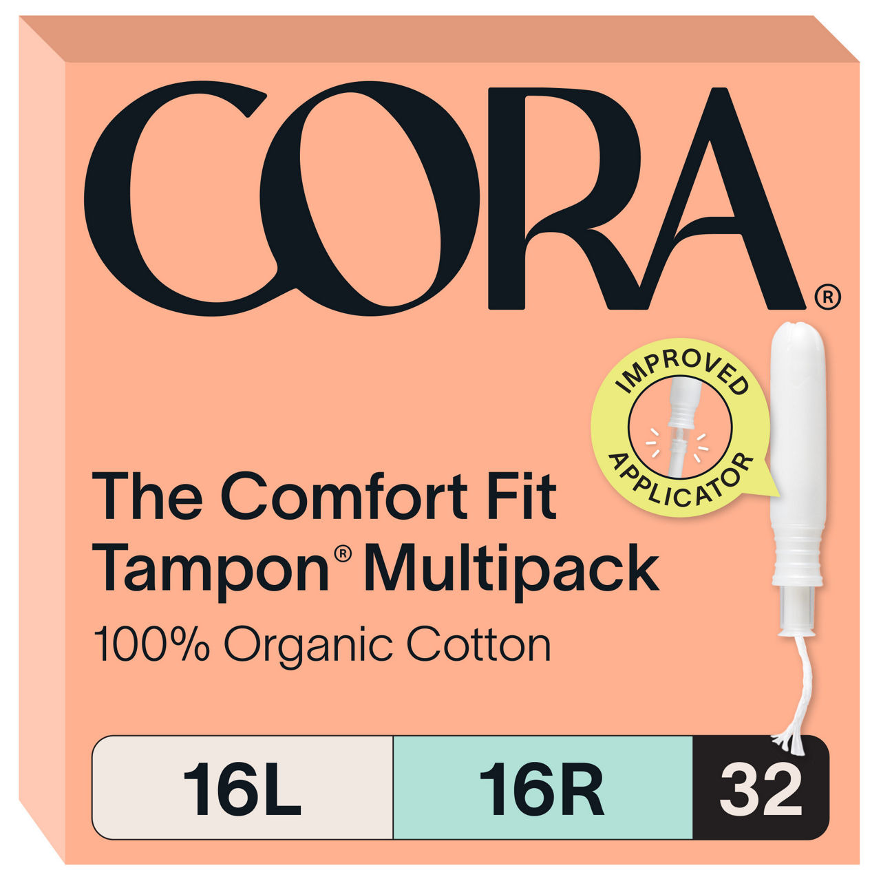 Cora 100% Organic Cotton Applicator Tampons, 32ct Light Regular