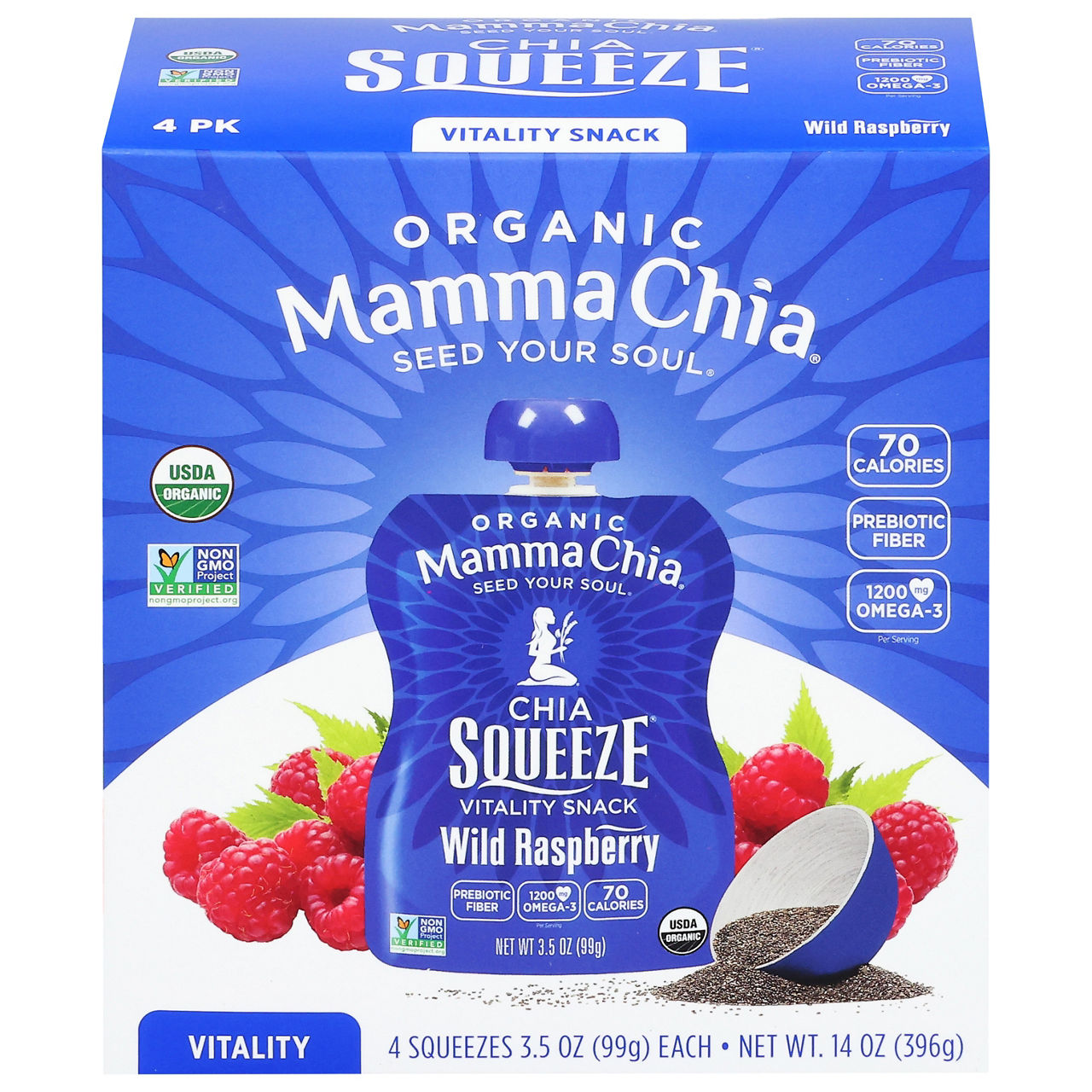 Mama Chia Prebiotic Squeeze Snack, Chia, Organic, Blueberry Acai