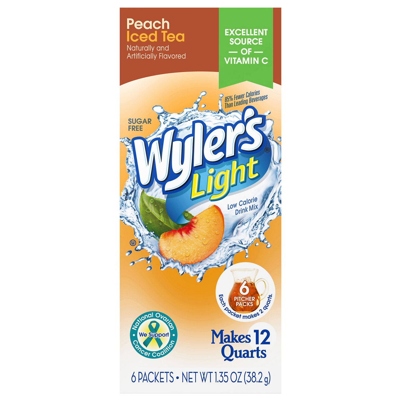 Wyler's Light Sugar Free Peach Iced Tea Drink Mix Pitcher Packs