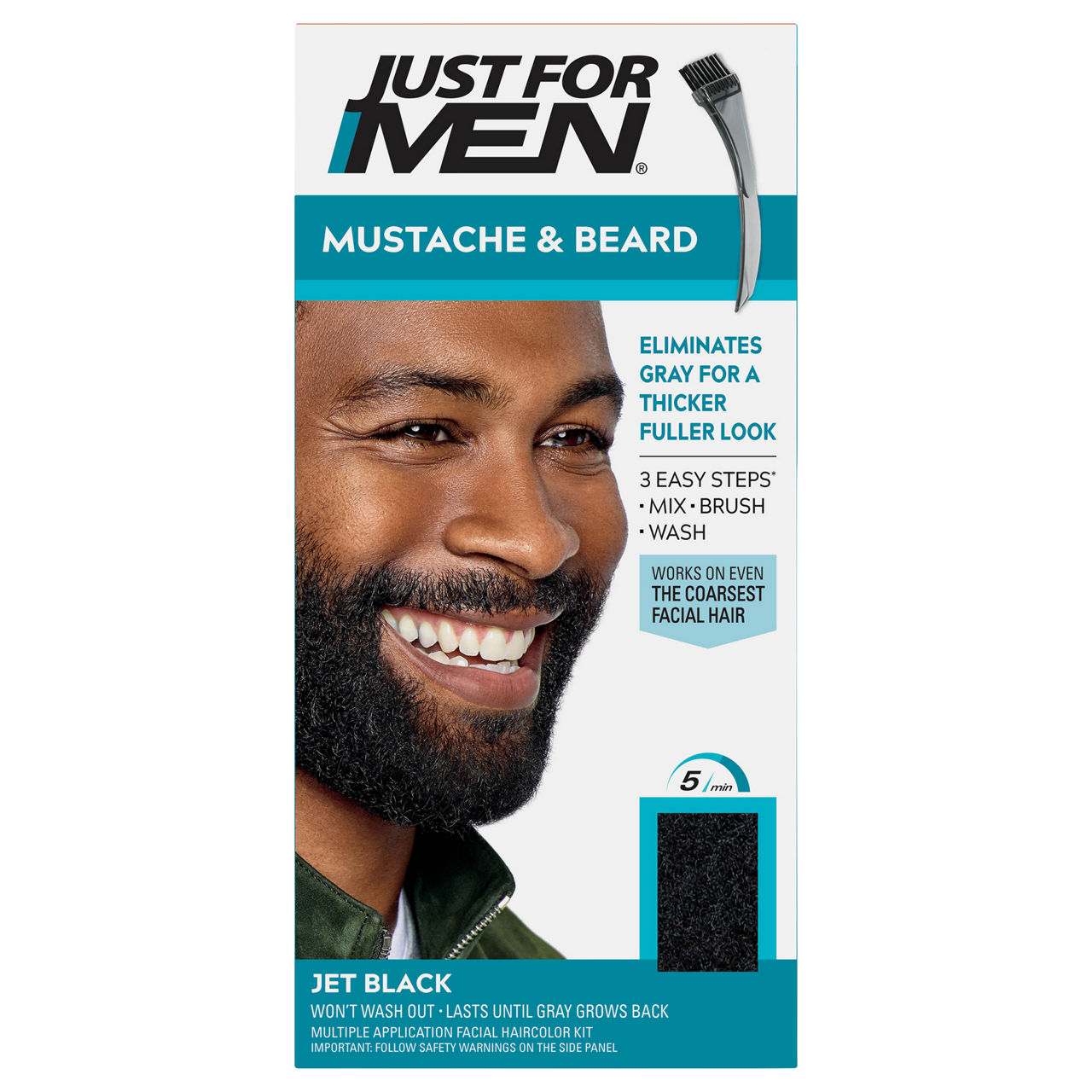 Just For Men Facial Haircolor Kit, Mustache & Beard, Real Black M