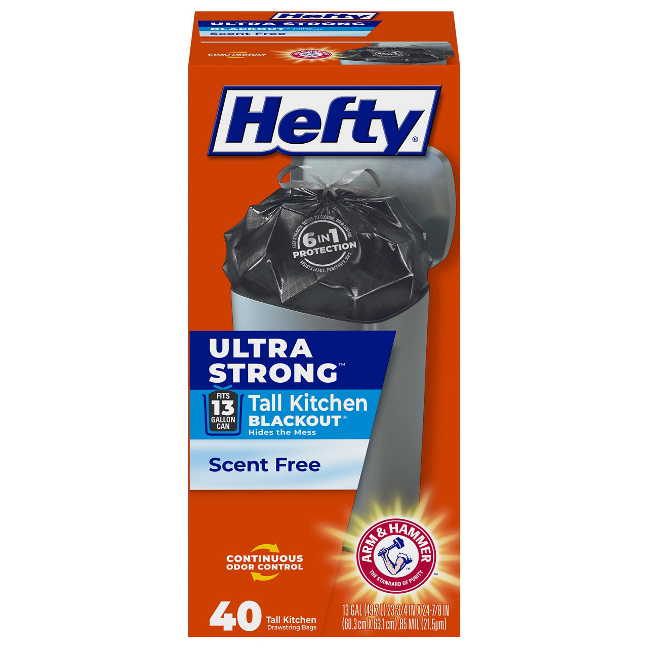 Hefty Ultra Strong 13 Gallon Blackout Scent Free Tall Kitchen