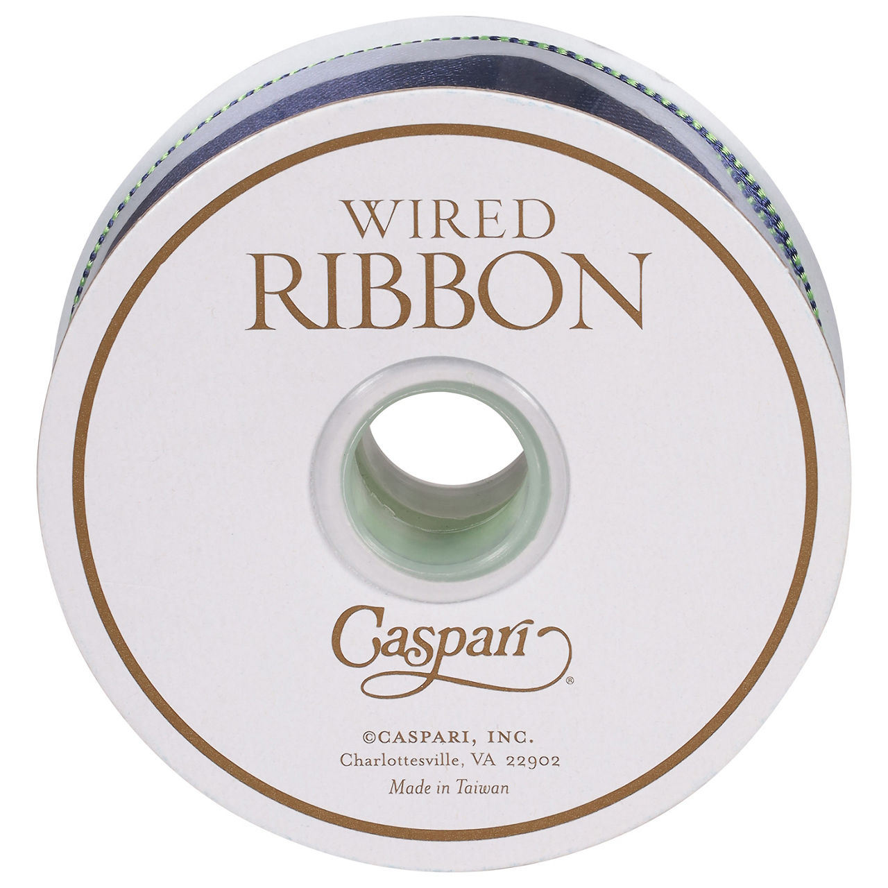 Caspari Wired Ribbon, Navy/Green, Satin, Reversible | Wegmans
