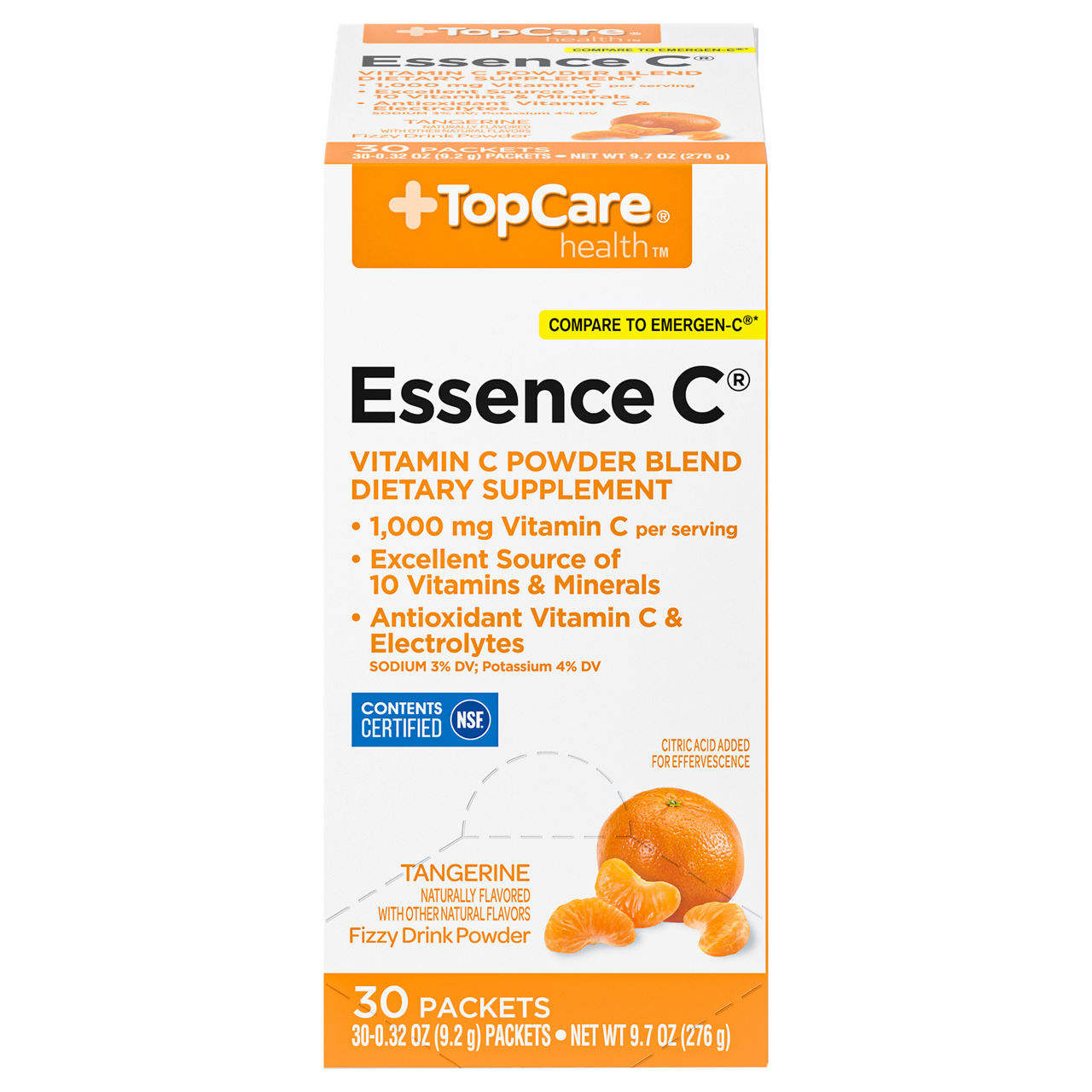 TopCare Health Fizzy Drink Powder, Essence C, 1,000 mg, Orange