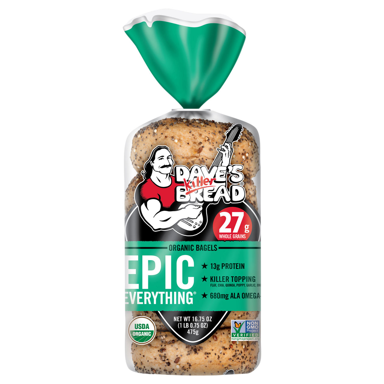 Dave's Killer Bread Plain Awesome Bagels, Organic Bagels, 15g