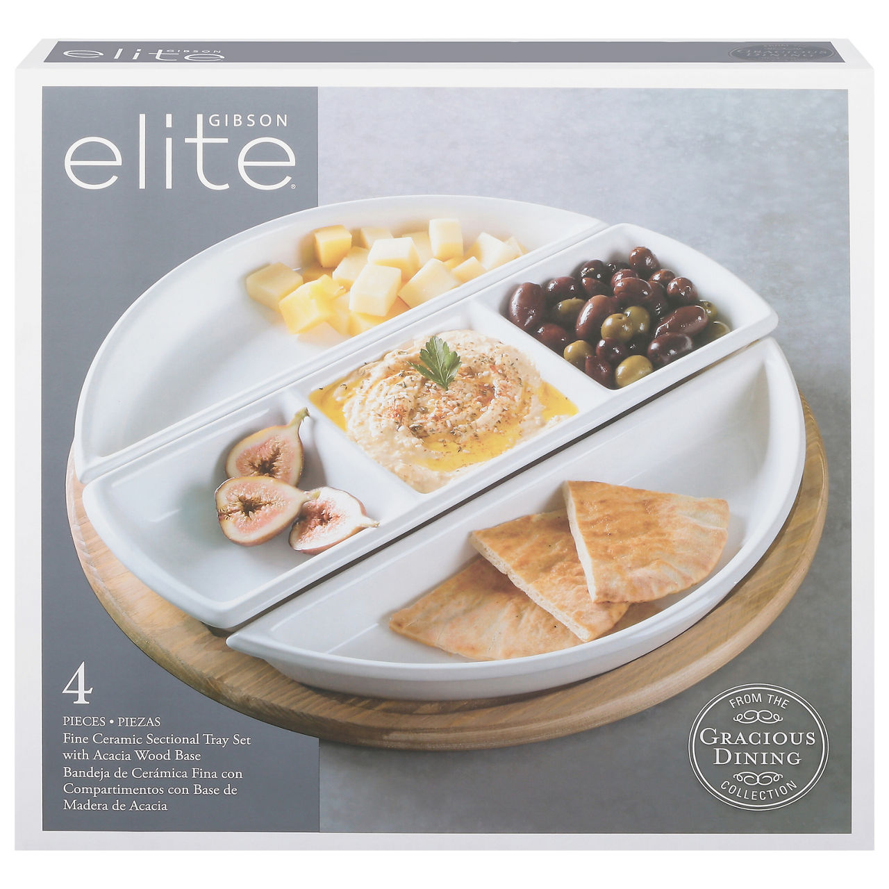 Gibson Elite Gracious Dining Collection Tray Set, with Acacia Wood