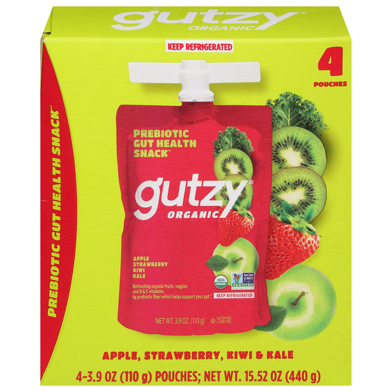 Gutzy Organic Prebiotic Gut Health Snack, Apple Strawberry Kiwi
