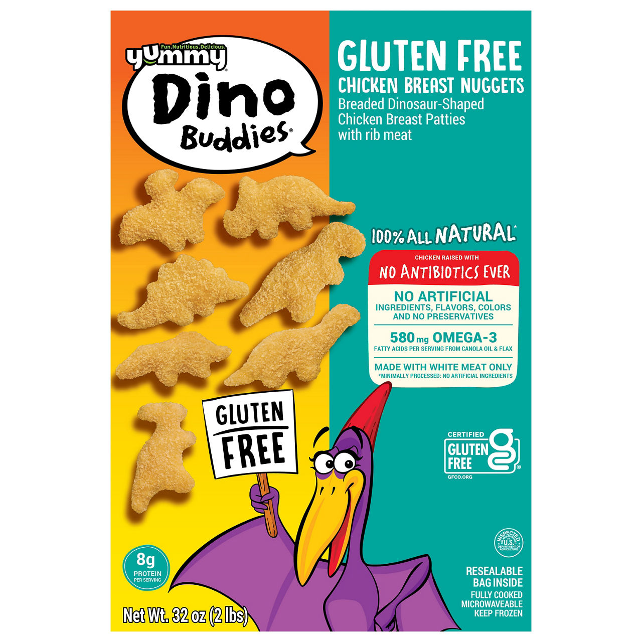 Yummy Dino Buddies Chicken Breast Nuggets, Gluten Free, Breaded