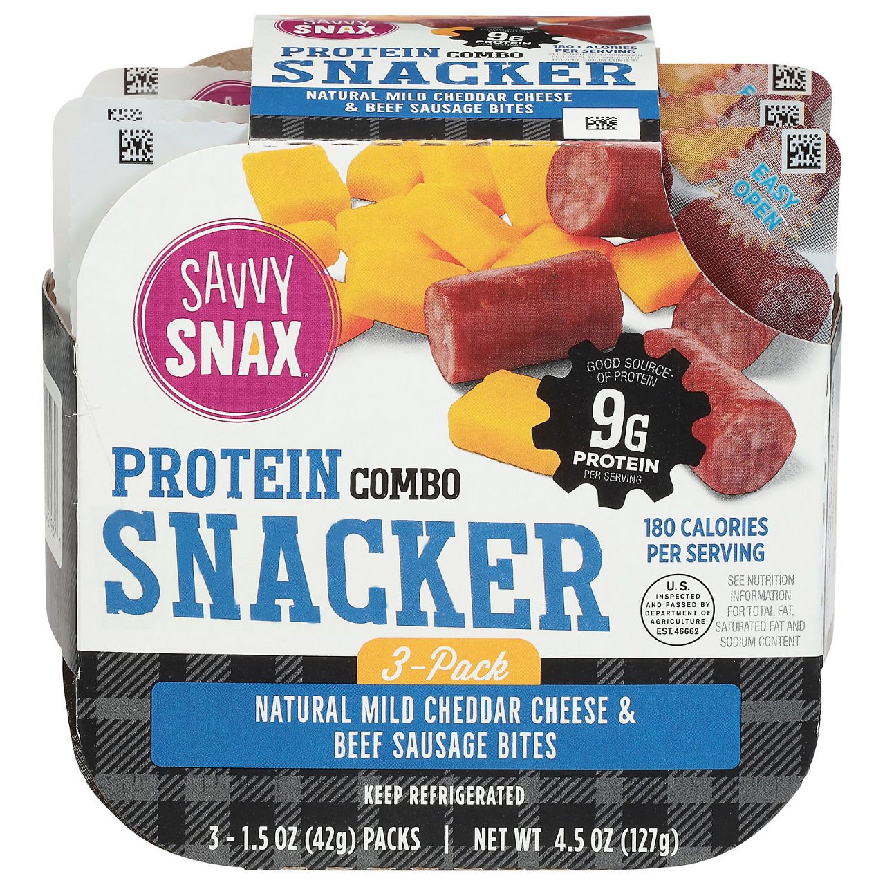 Savvy Snax Protein Combo Snacker, Natural Mild Cheddar Cheese & Beef ...