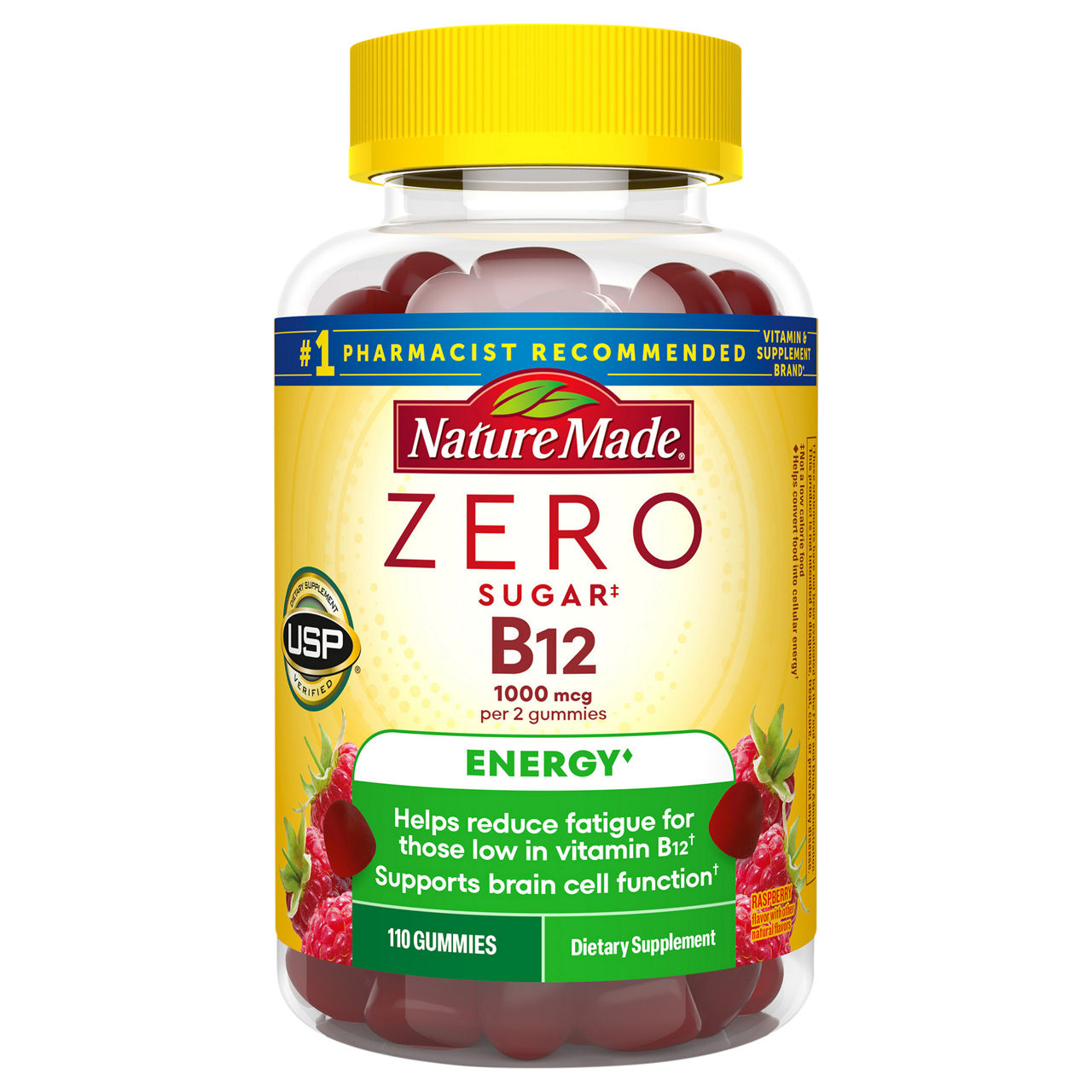 Nature Made Zero Sugar Raspberry 1000 mcg Vitamin B12 Gummies