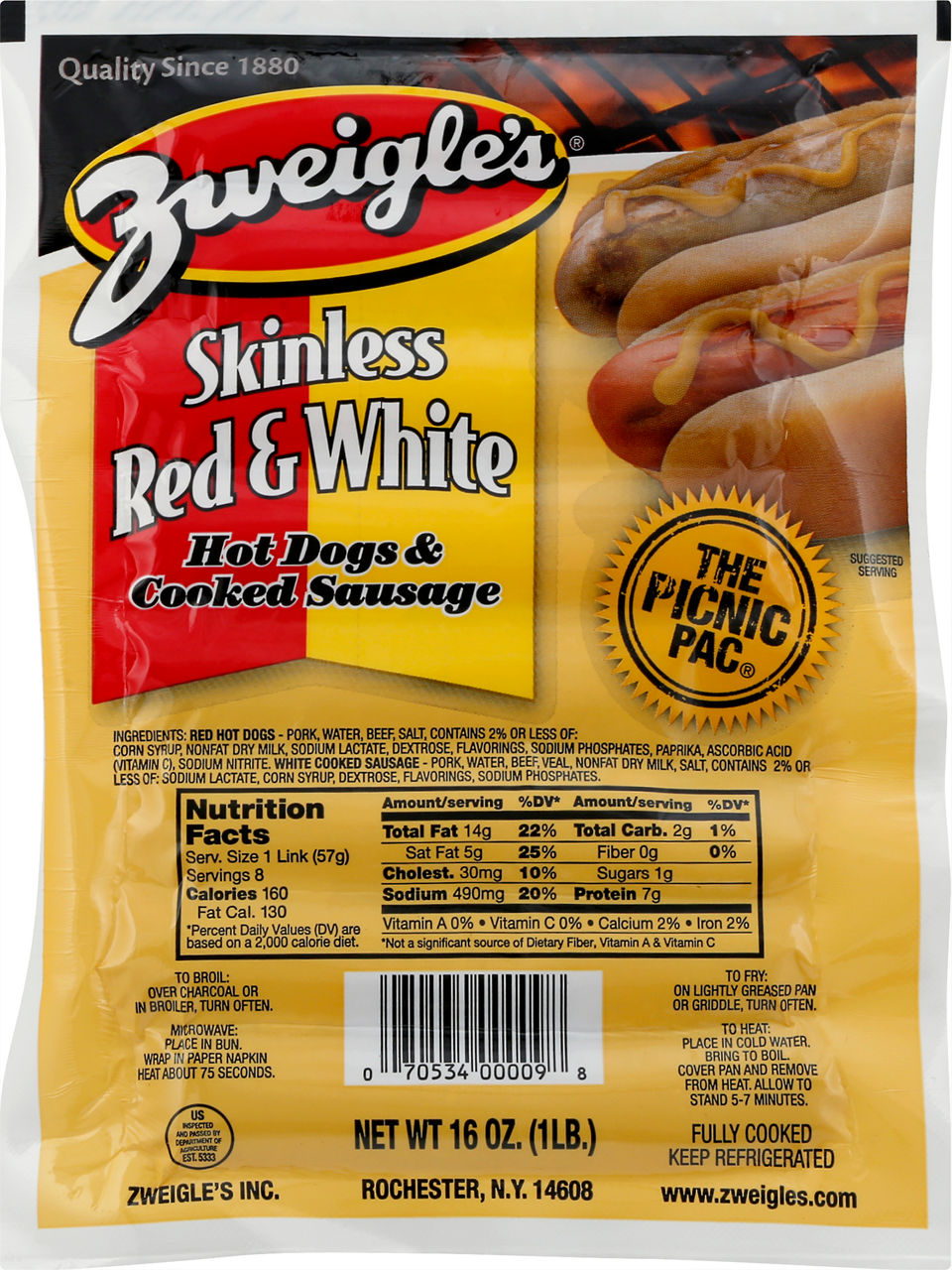 ZWEIGLES Hot Dogs & Cooked Sausage, Red & Whites, Skinless | Wegmans