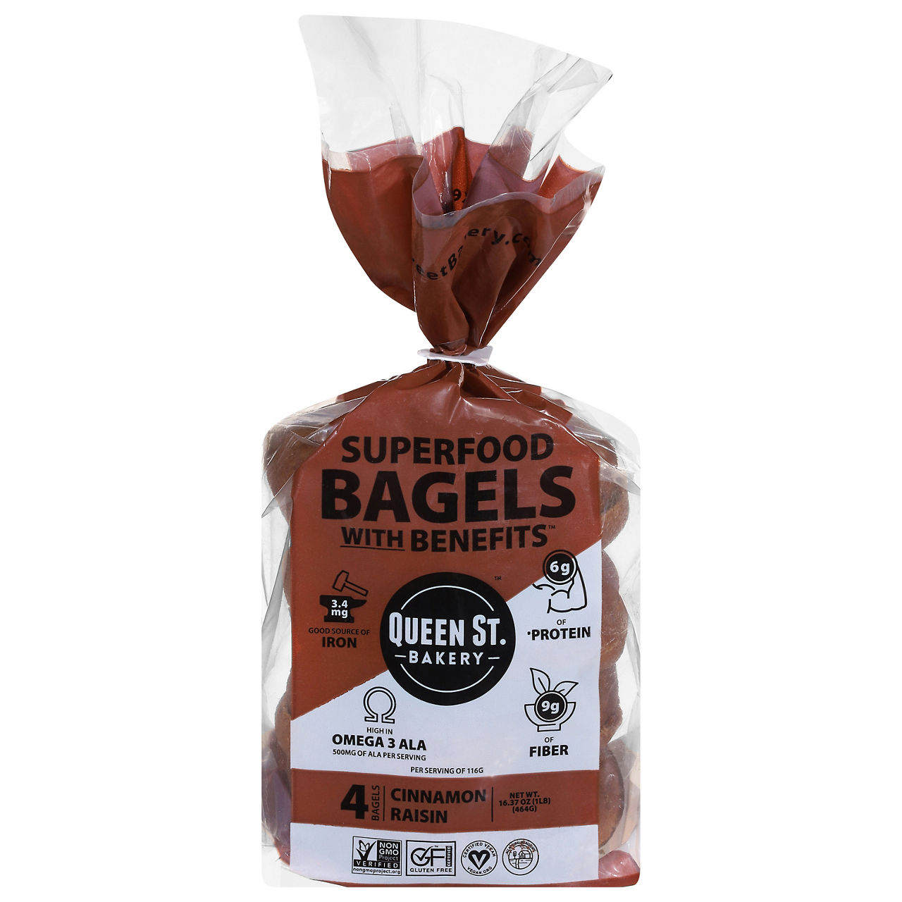 Queen St. Bakery Bagels, with Benefits, Cinnamon Raisin, Superfood