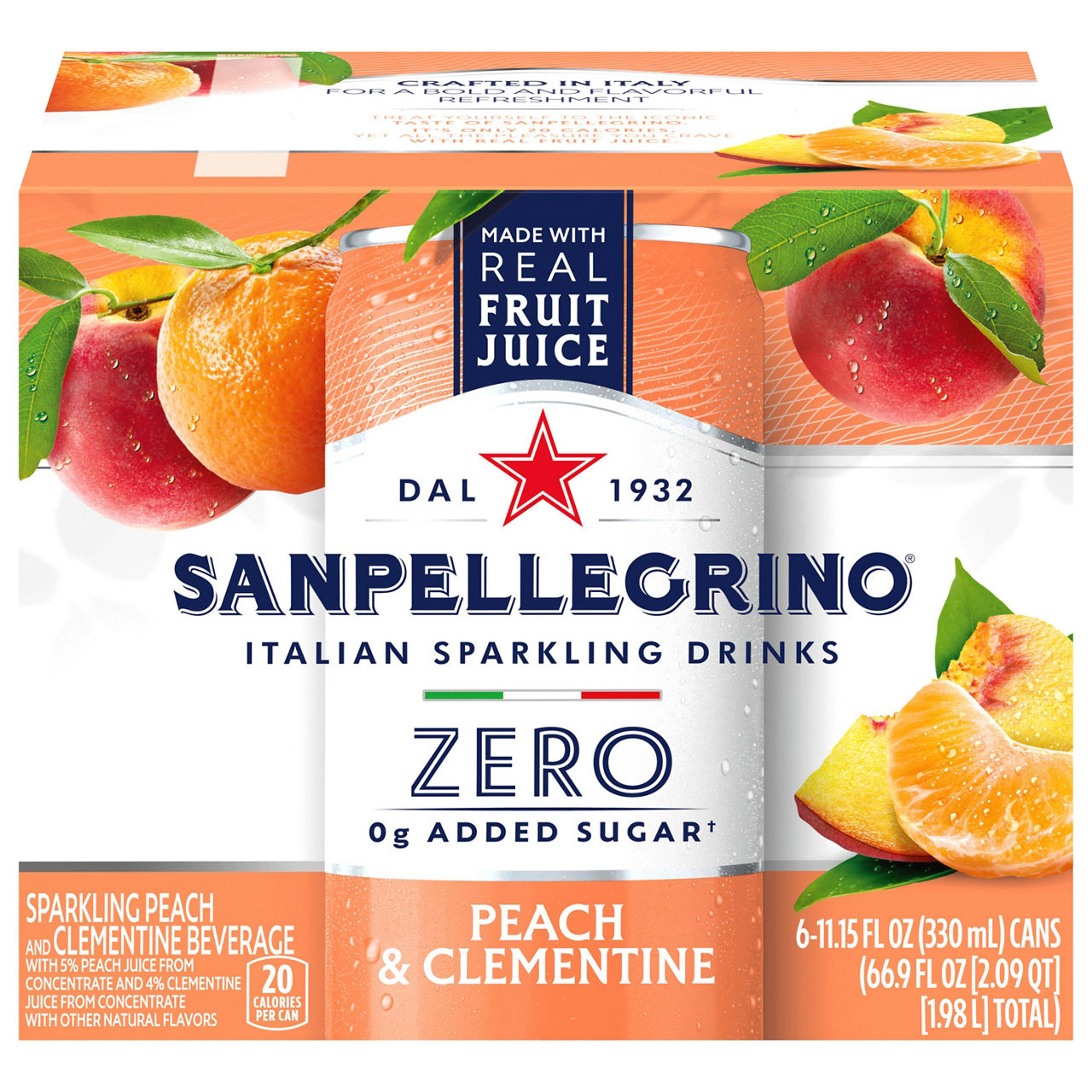 サボ　sec コミパラ Sanpellegrino Beverage, Zero Added Sugar, Peach & Clementine