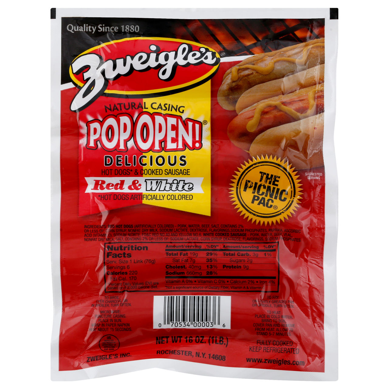 Zweigles Pop Open! Hot Dogs & Cooked Sausage, Red & Whites | Wegmans