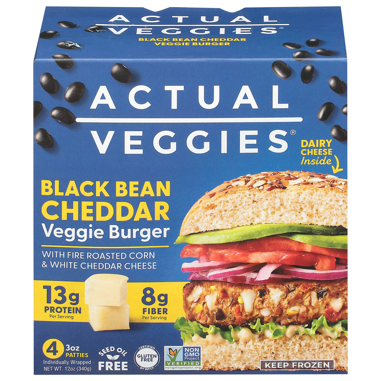 Actual Veggies Black Bean Cheddar Veggie Burger with Fire Roasted