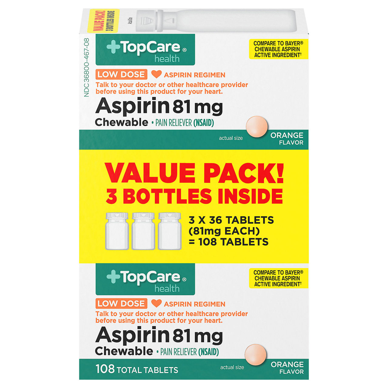 トップス aspirin TopCare Health Tablets Orange Flavor 81 mg Aspirin Value Pack
