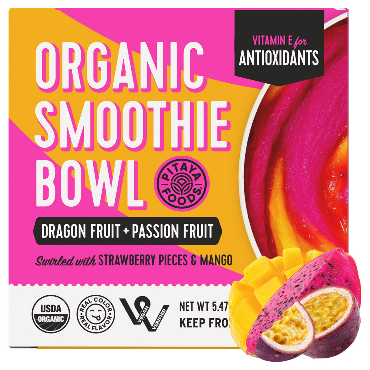 Pitaya Foods Organic Passion Fruit + Dragon Fruit Smoothie Bowl