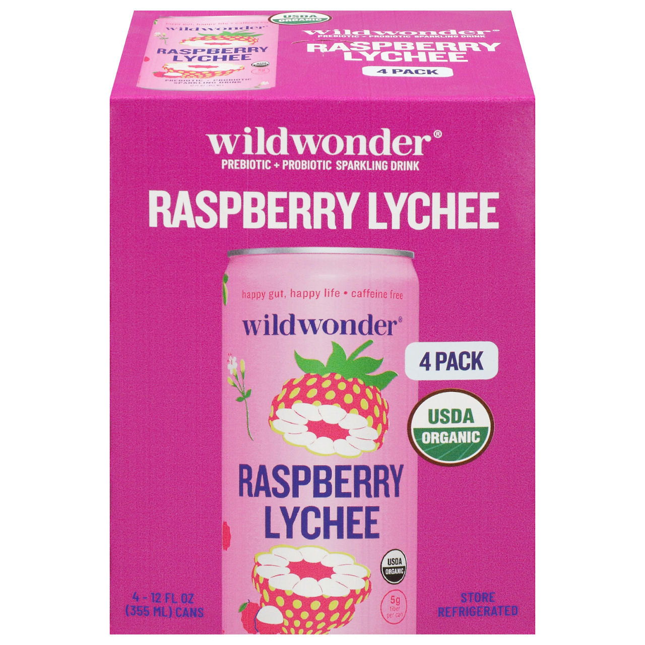 Wildwonder Prebiotic + Probiotic Raspberry Lychee Sparkling Drink
