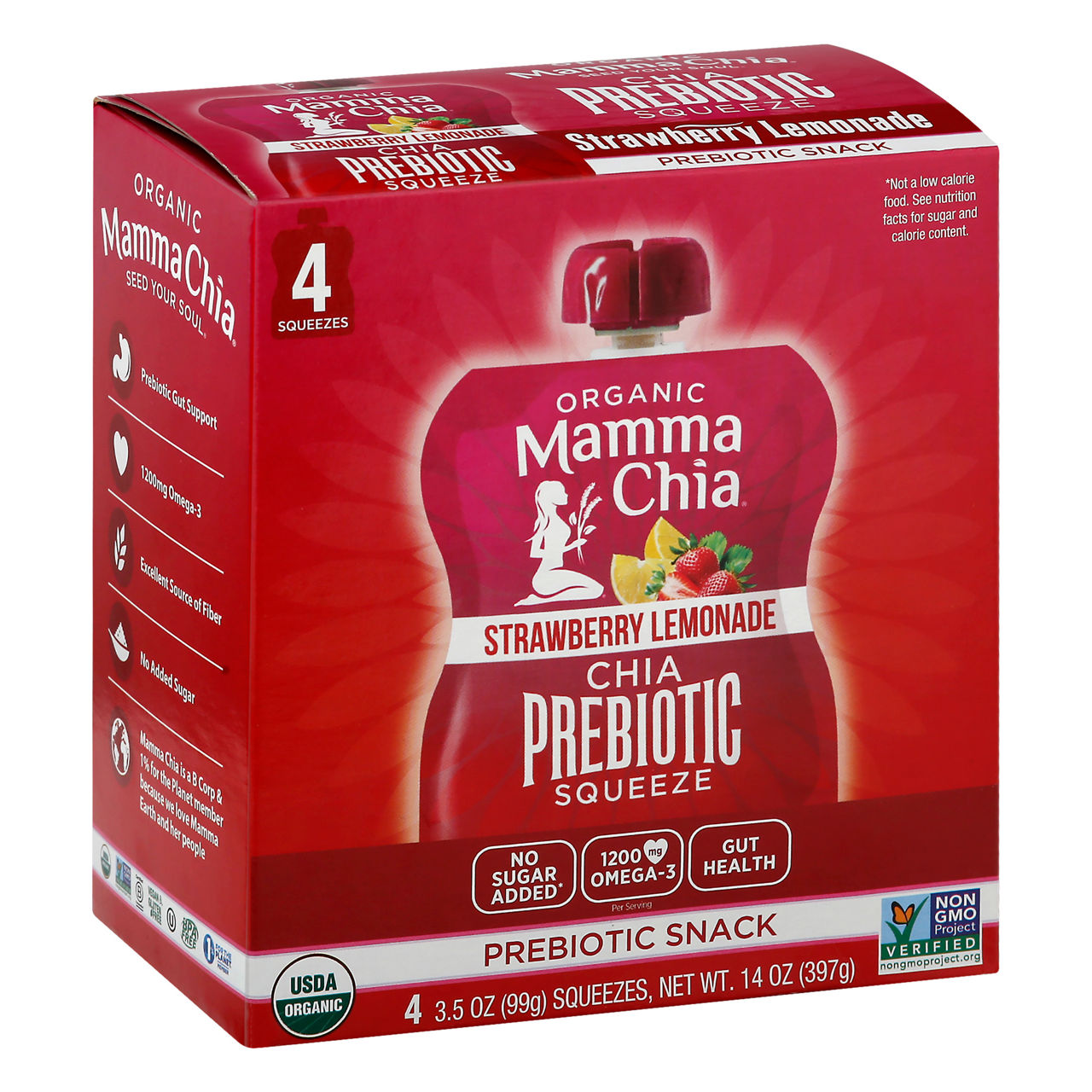Mamma Chia Prebiotic Squeeze, Chia, Organic, Strawberry Lemonade