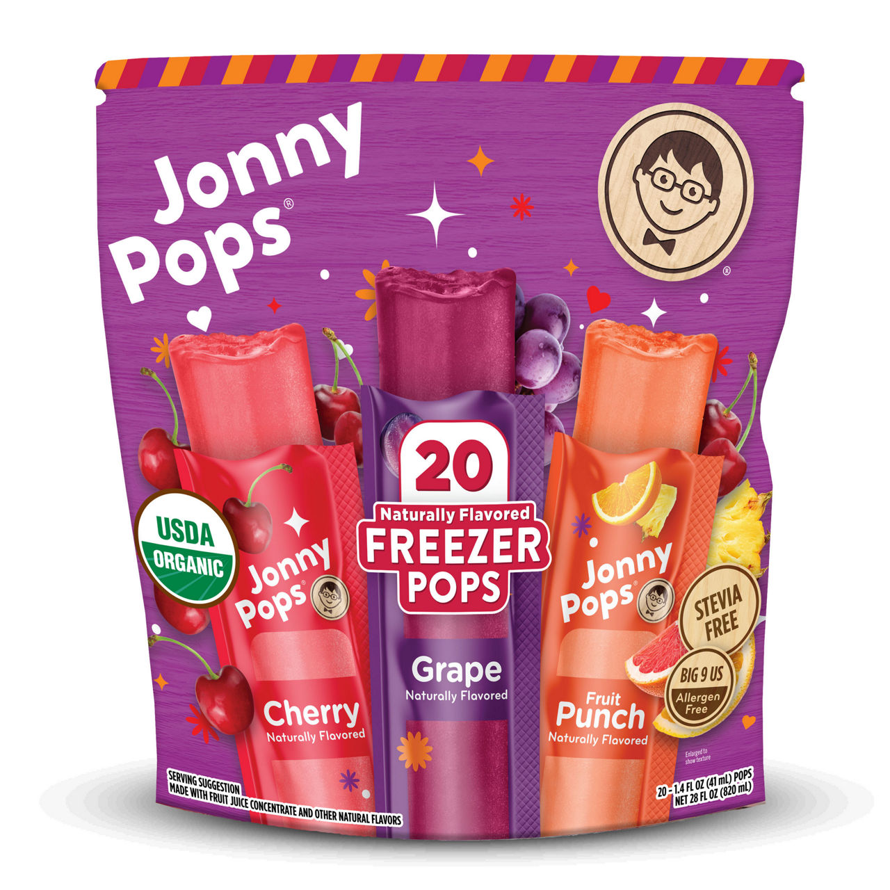 JonnyPops Organic Freezer Pops Classics: Cherry, Grape & Fruit