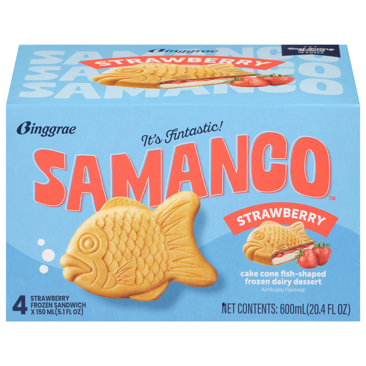 Samanco Cake Cone Fish-Shaped Strawberry Frozen Dairy Dessert