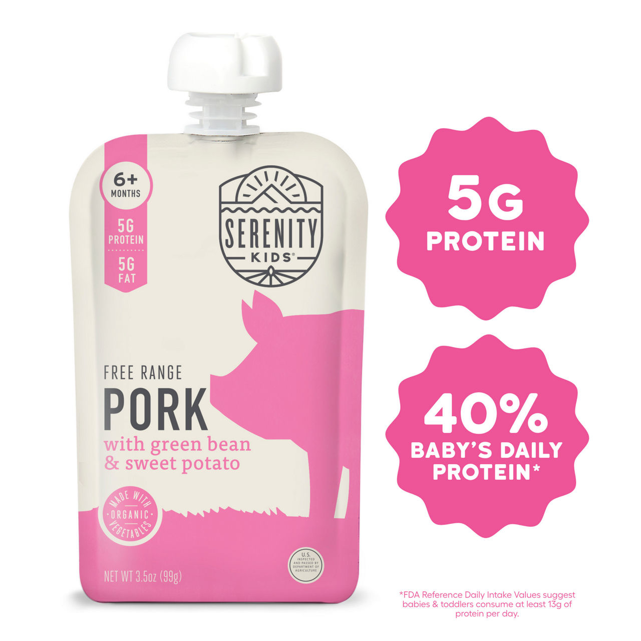 Serenity Kids Fee-range pork, savory veggies, and olive oil for a