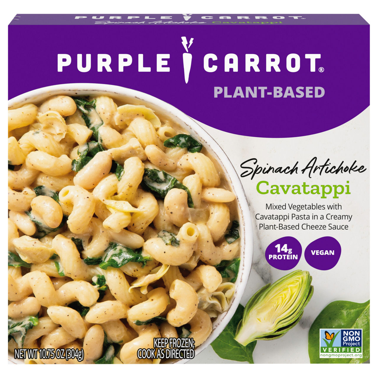 Purple Carrot Plant-Based Spinach Artichoke Cavatappi, Vegan Pasta
