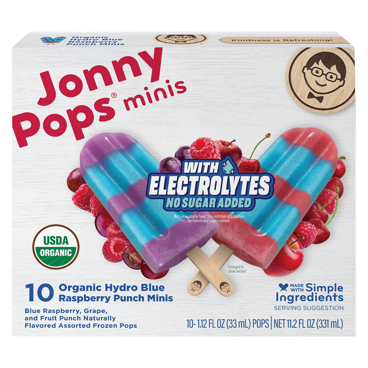 JonnyPops No Sugar Added Organic Hydro Blue Raspberry Punch Minis