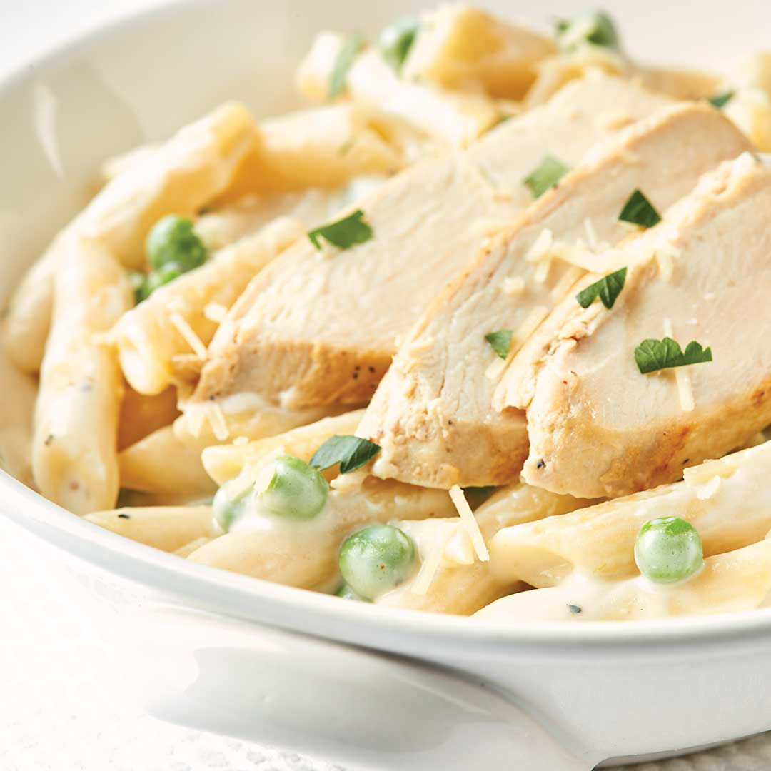 Penne Alfredo with Chicken & Peas