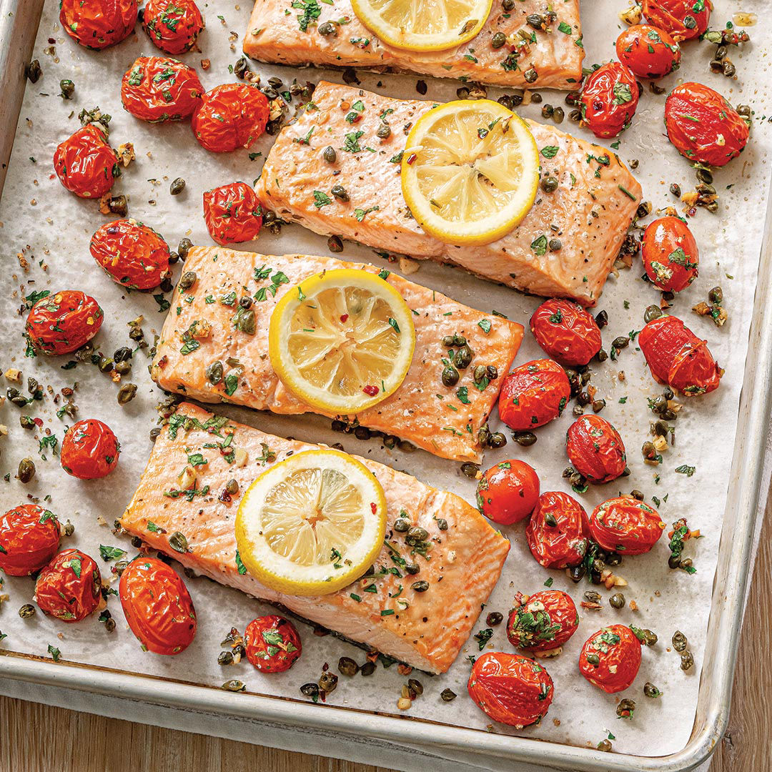 Sheet Pan Salmon with Tomatoes & Capers
