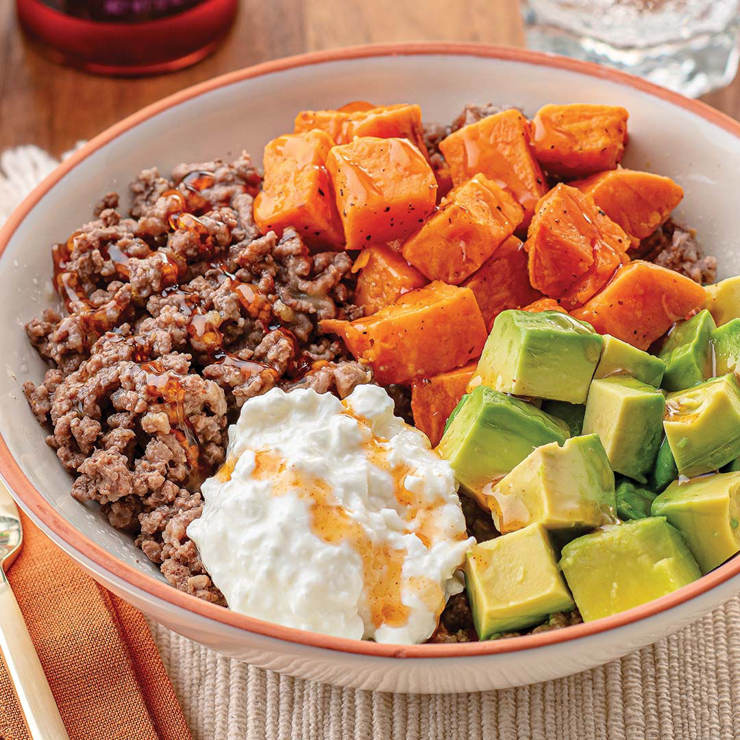 Beef, Sweet Potato & Cottage Cheese Bowl