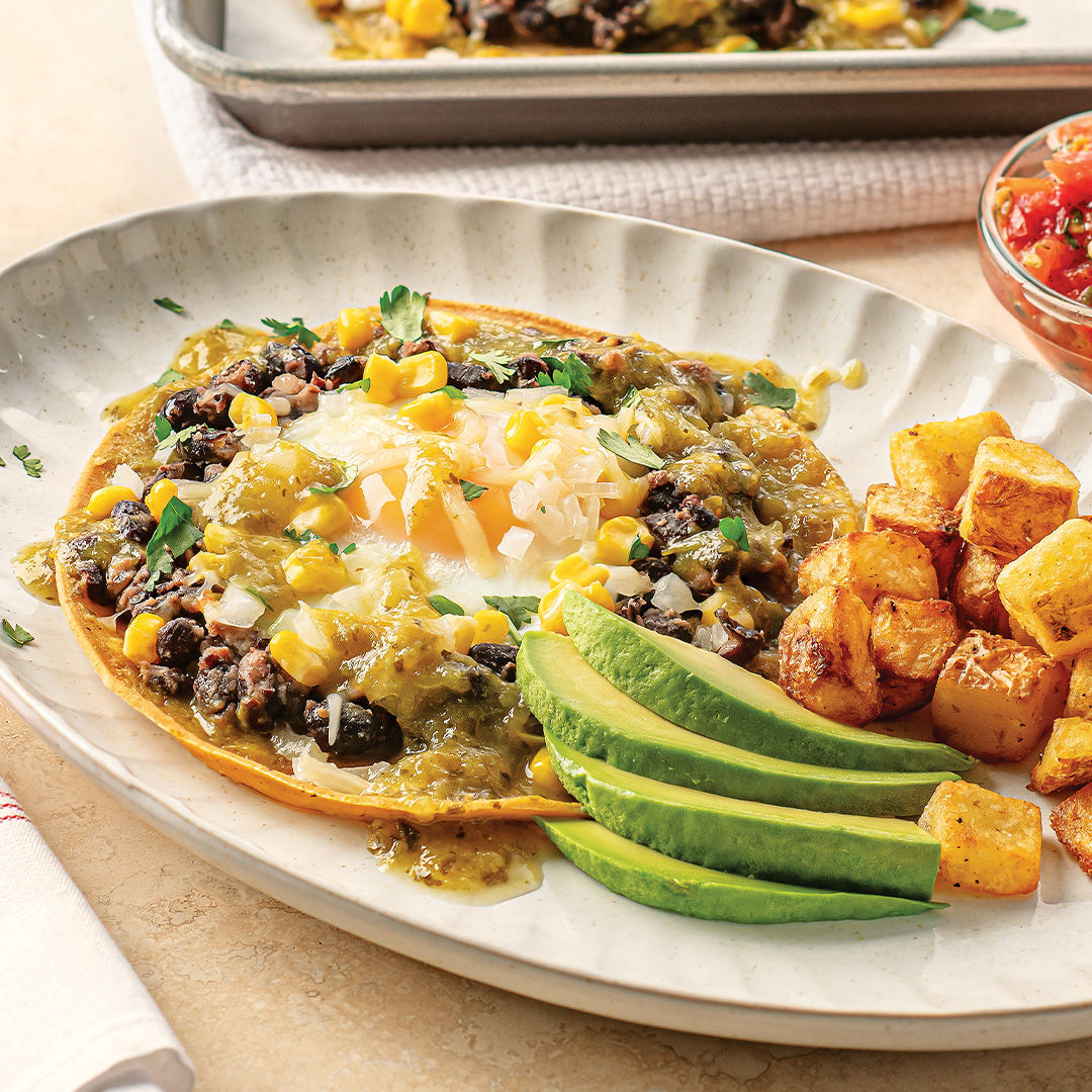 Sheet Pan Huevos Rancheros with Green Enchilada Sauce