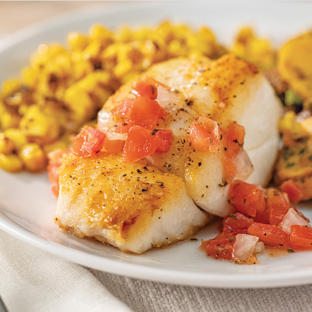 Grilled Cod with Vegetables a Flat-Top Griddle
