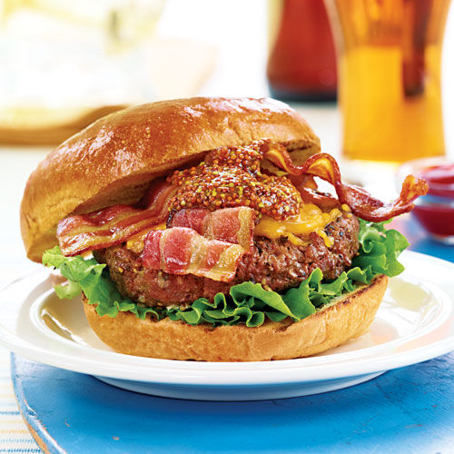 Grilled Cheddar Burger with Applewood Smoked Bacon